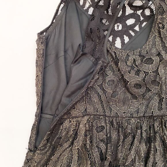 NWT Anthro Gold/Black Shimmering Lace Cocktail Dress By Frock Tracy Reese Size 6 - Picture 7 of 15